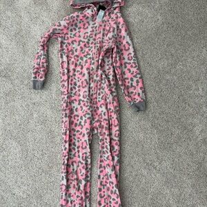 Kids Pink Leopard Print One Piece Pajamas